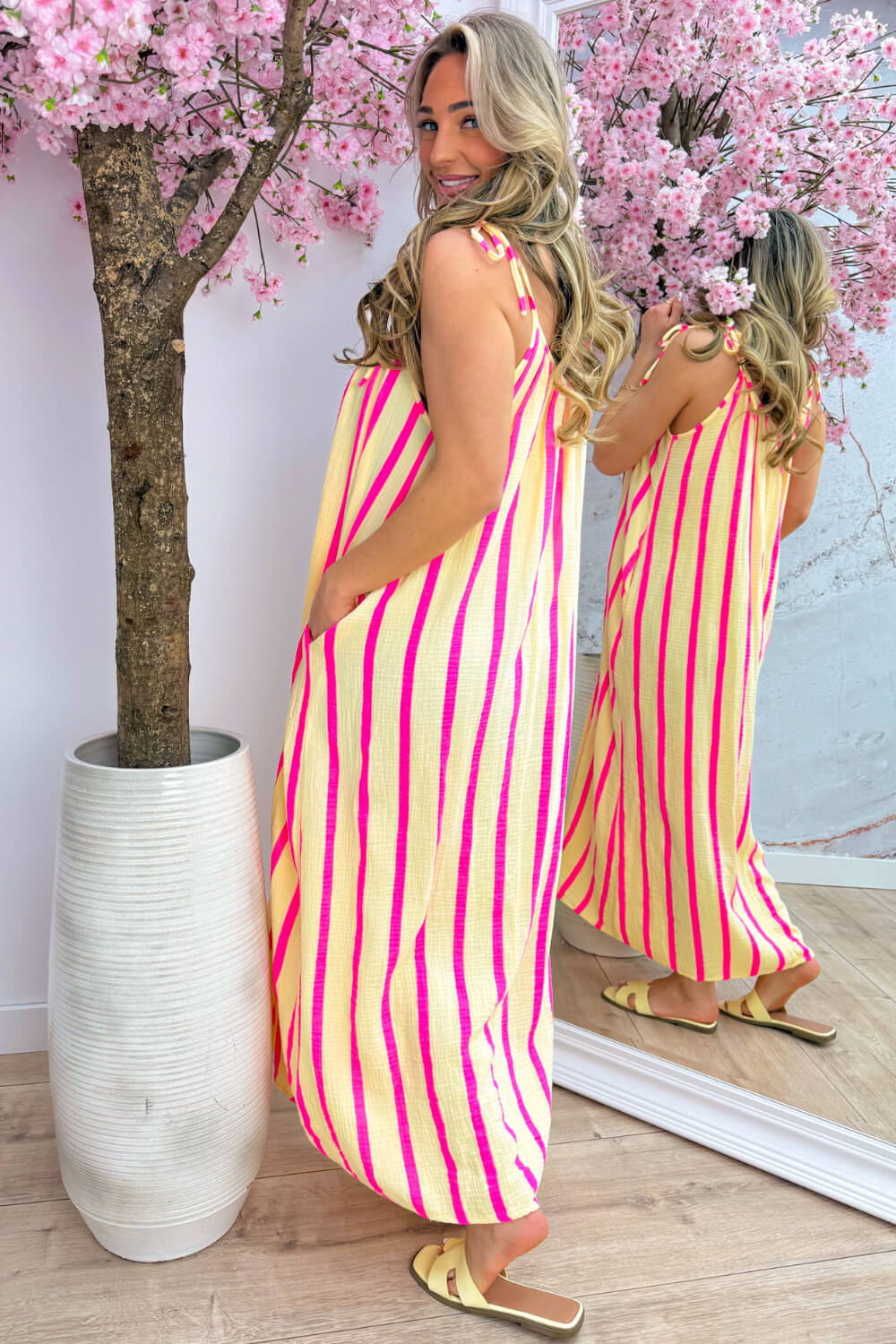 Summer stripes cotton dress - Geel
