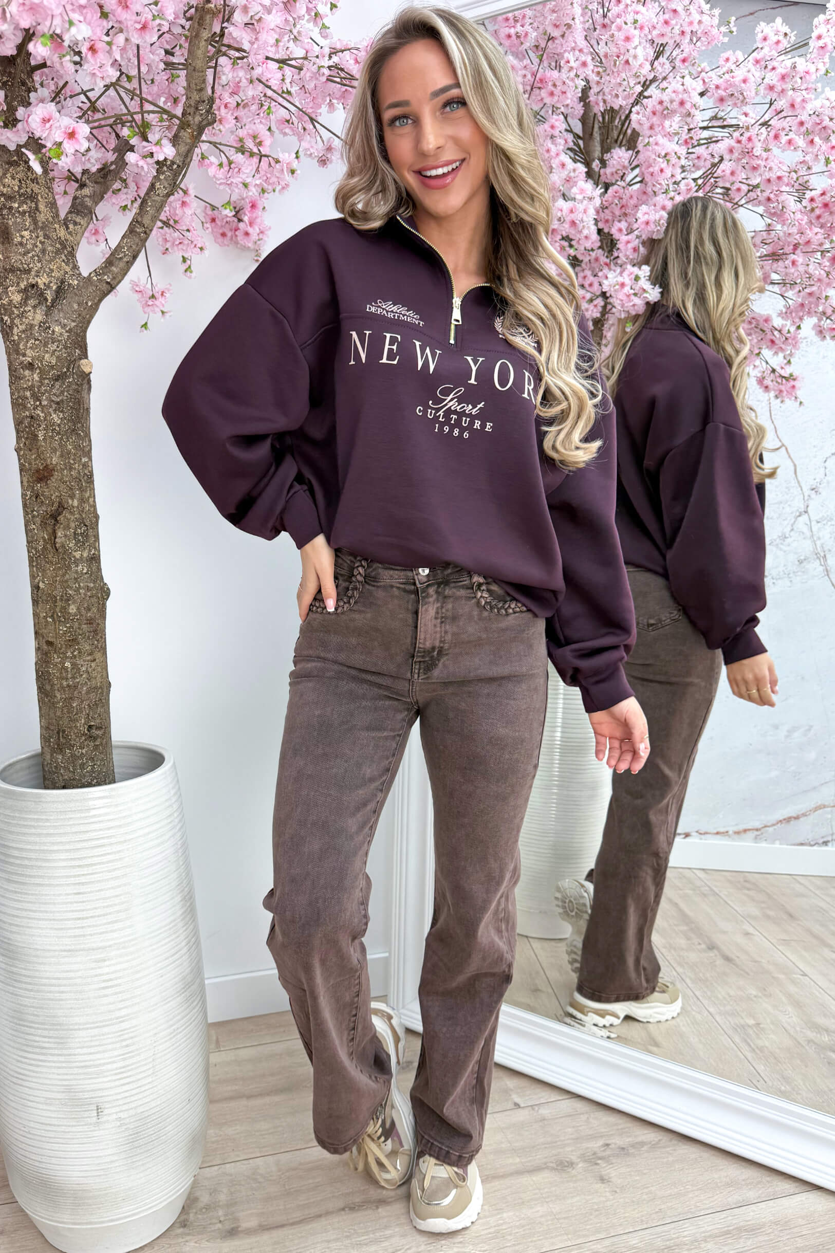 NY zipper sweater - Bordeaux