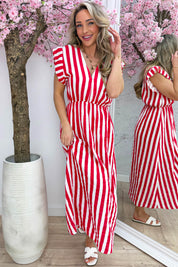 Striped cotton ruffle dress - Wit