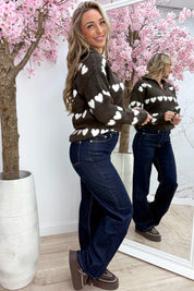 Hearts zipper trui - Bruin