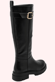 Leather look buckle boots - Zwart