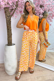 Multi color leopard flowy pants - Oranje