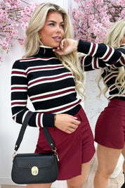 Stripe ribbed coll topje - Zwart
