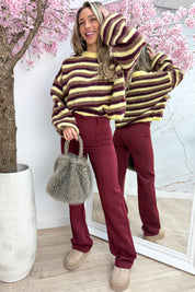 Straight leg stripe pantalon - Bordeaux