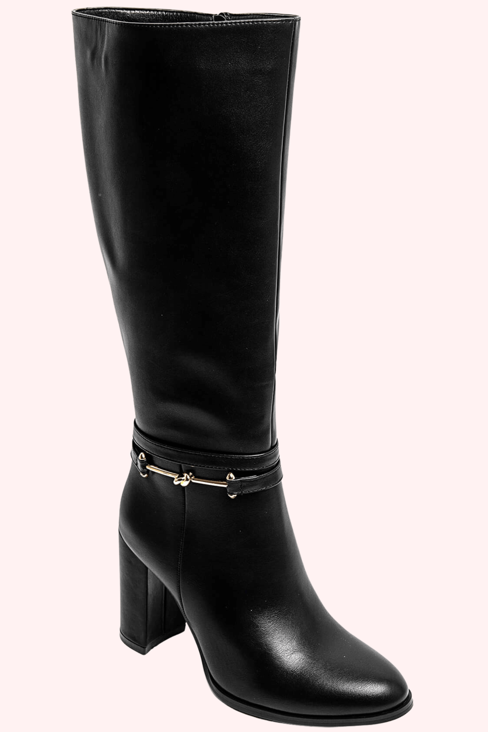 Leather look buckle heels - Zwart
