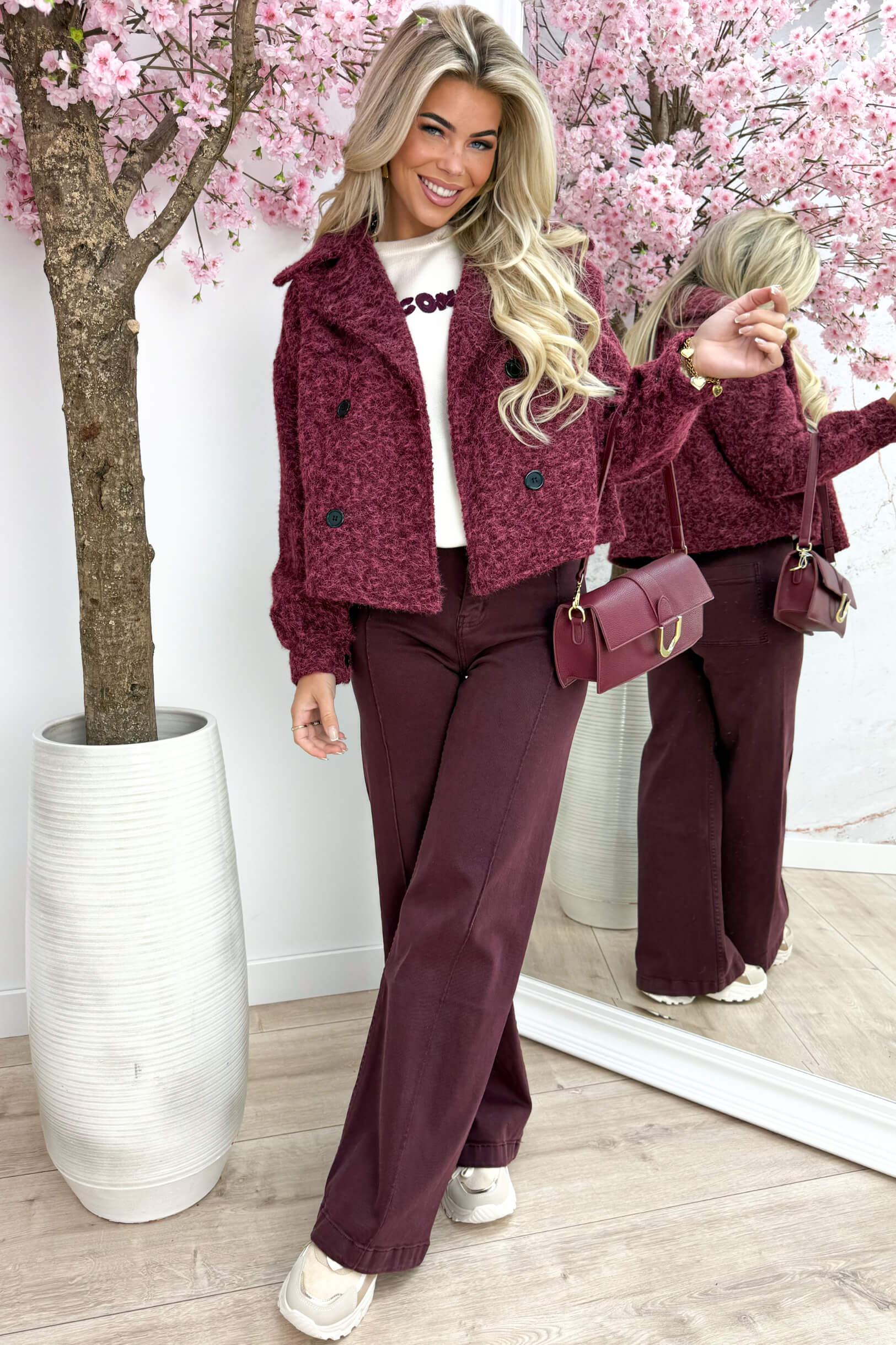 Vilt trenchcoat - Bordeaux
