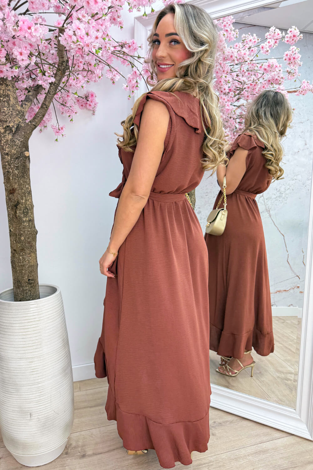 Havana ruffle maxi dress - Terracotta