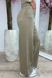 Studded wide leg jeans 3378-2-50 - Beige