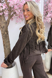 Fringe suede look jacket - Bruin