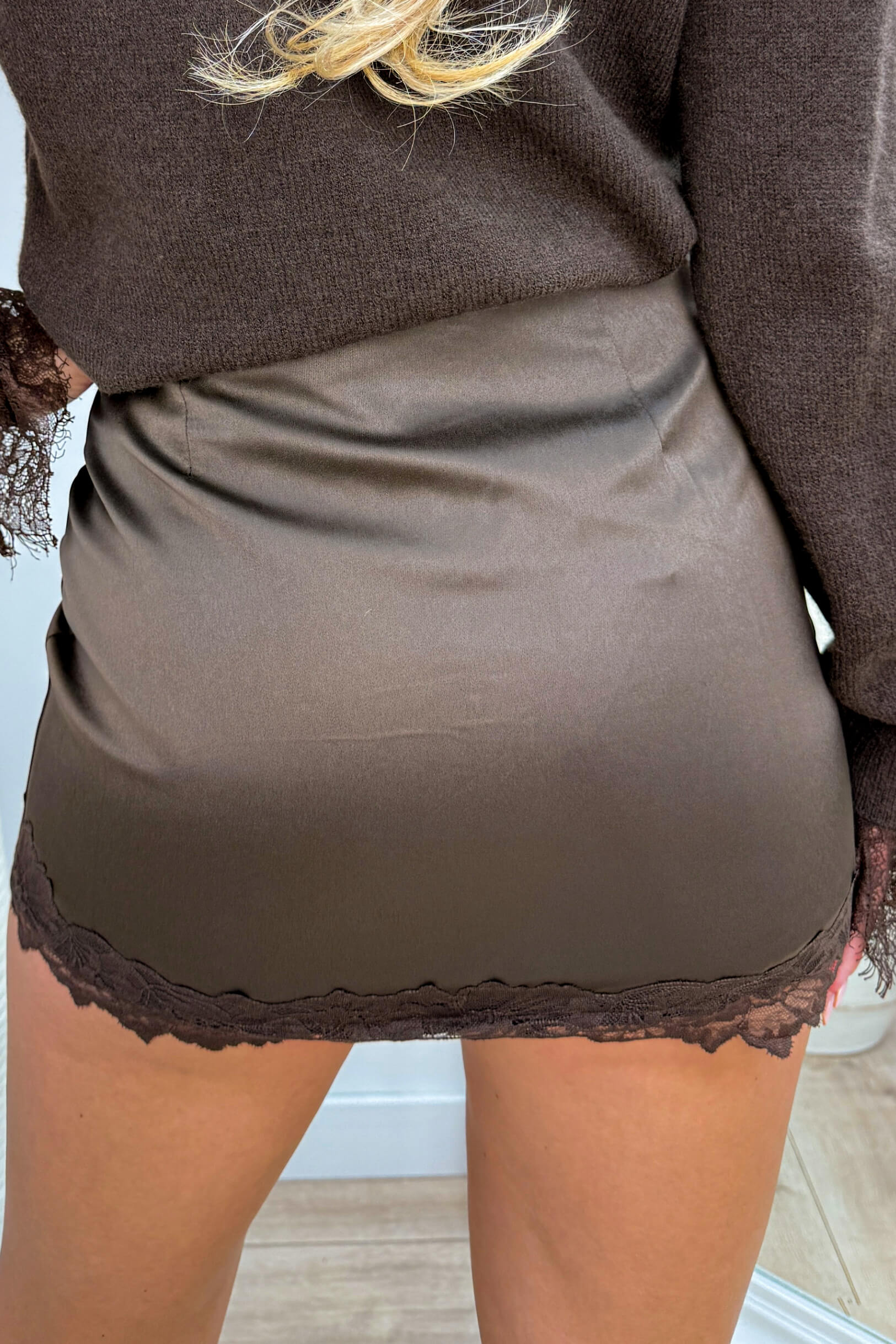 Silky lace skort - Bruin
