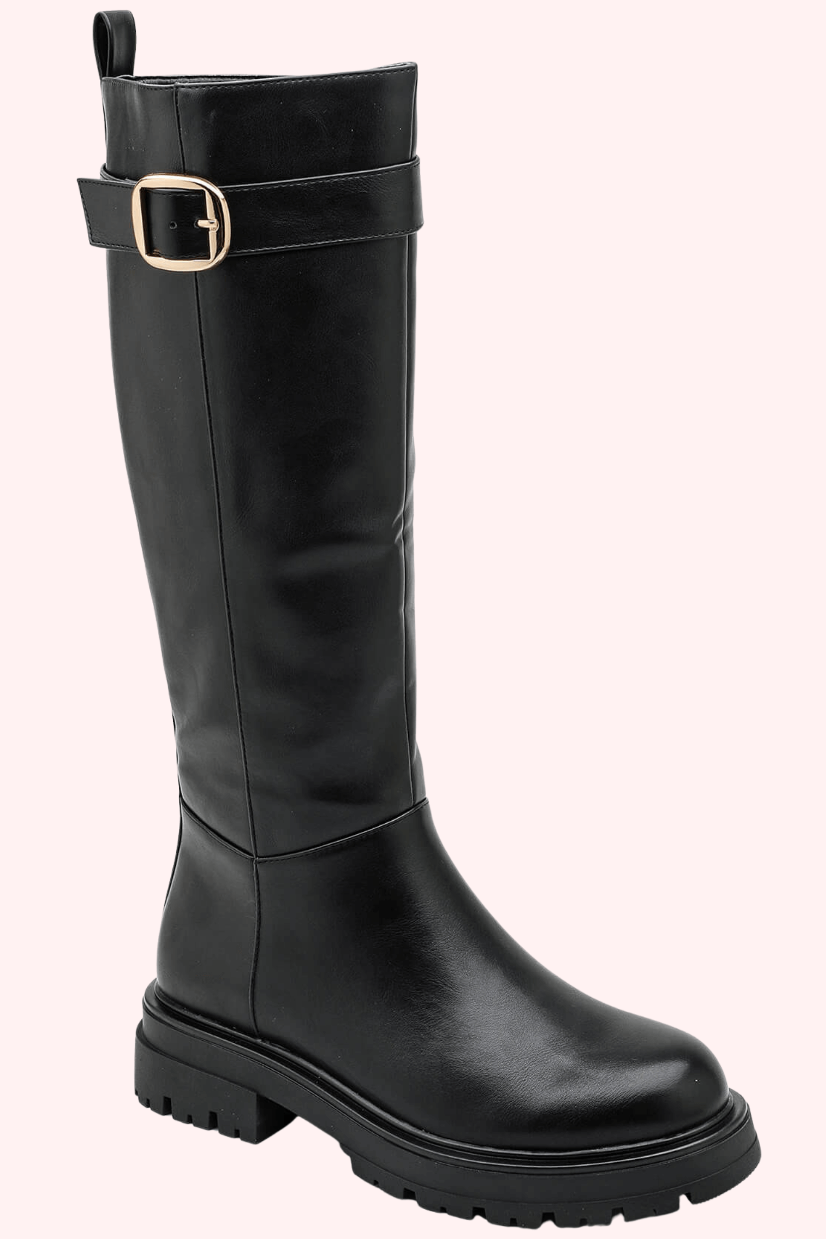 Leather look buckle boots - Zwart