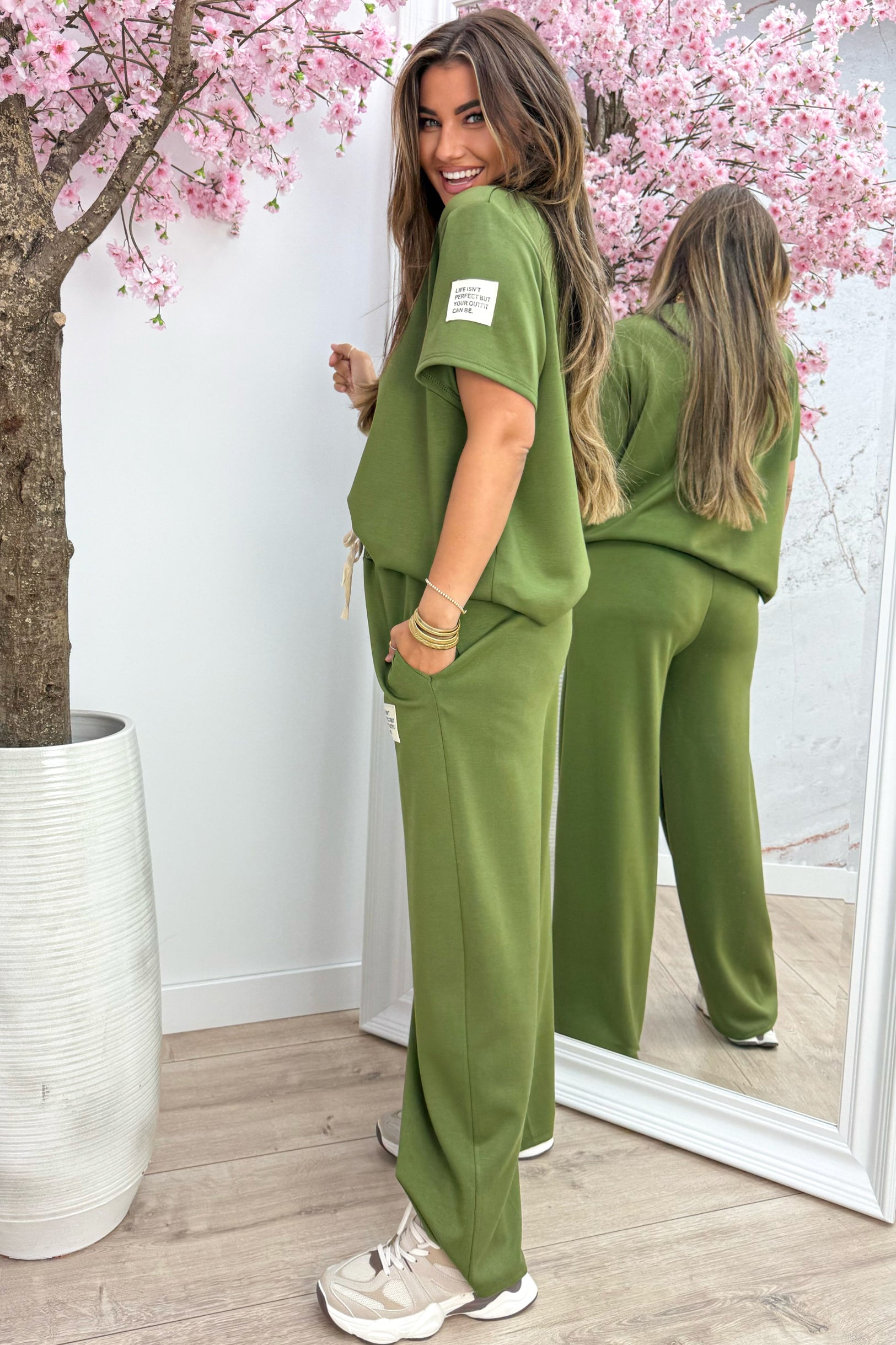 Perfect embleem comfy co-ord long - Olijf