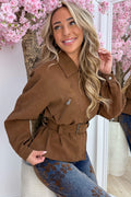 Veste en simili cuir avec ceinture - Cognac