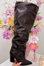 Overknee leather look heels - Brown
