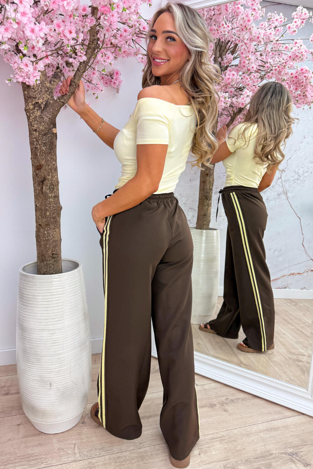 Draped off shoulder topje - Geel