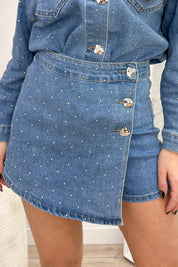 Studded denim skort - Jeans blue