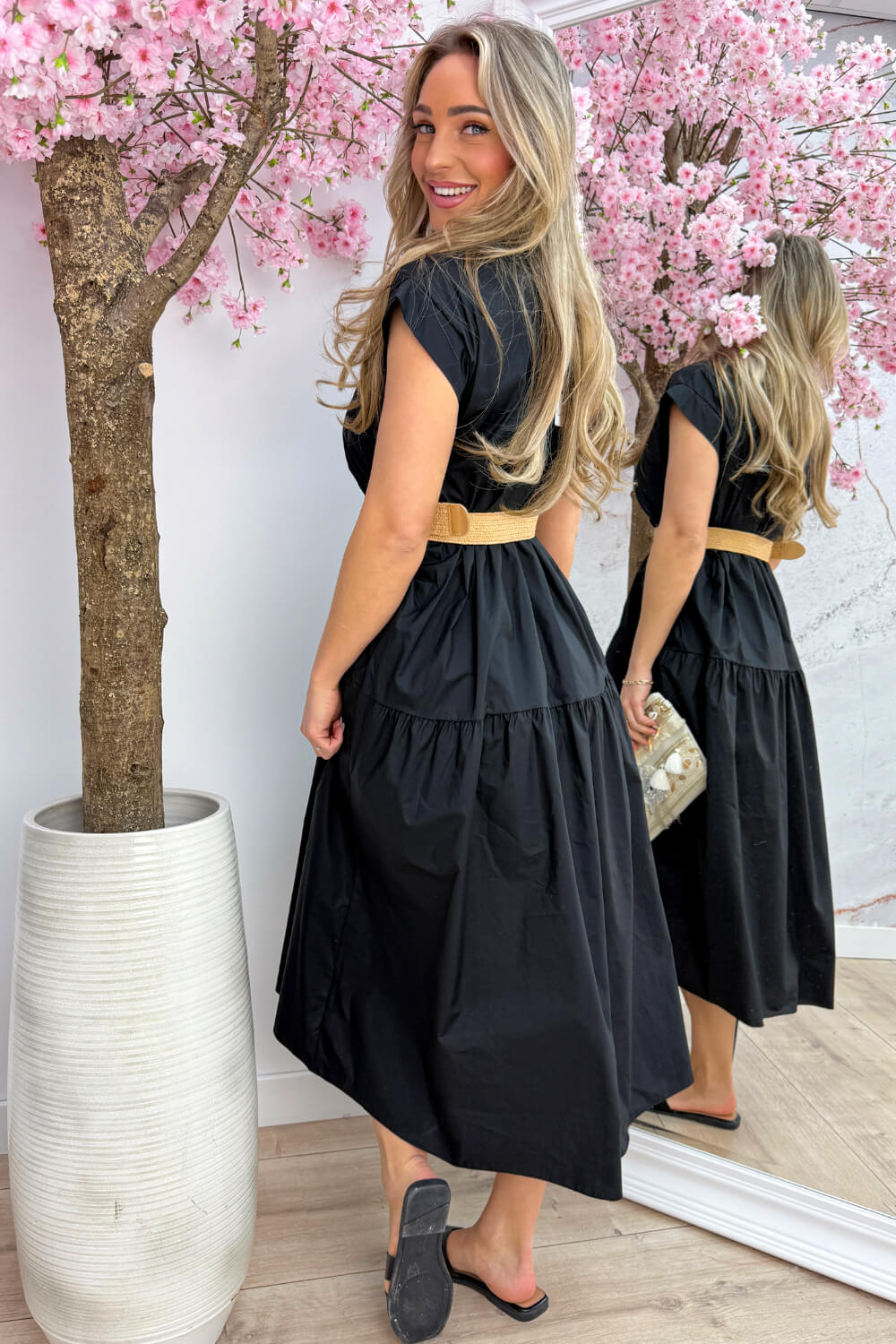 Cotton elegance maxi dress (Incl. riem) - Zwart