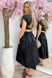 Cotton elegance maxi dress (Incl. riem) - Zwart