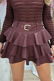 Leather look layered skort - Bordeaux