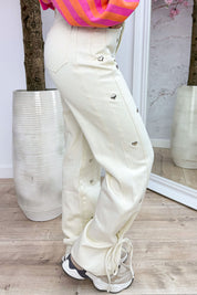 Silver hearts bow jeans - Beige