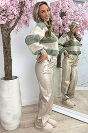 Snow is falling stripe trui - Army