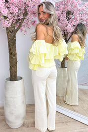 Boho cotton off shoulder topje - Geel