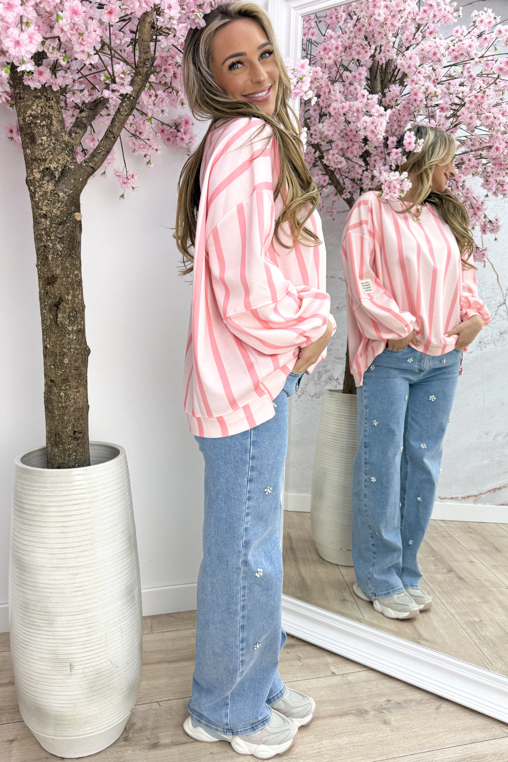 Perfect embleem stripe trui - Roze