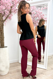 Soft ribbed peplum topje - Zwart