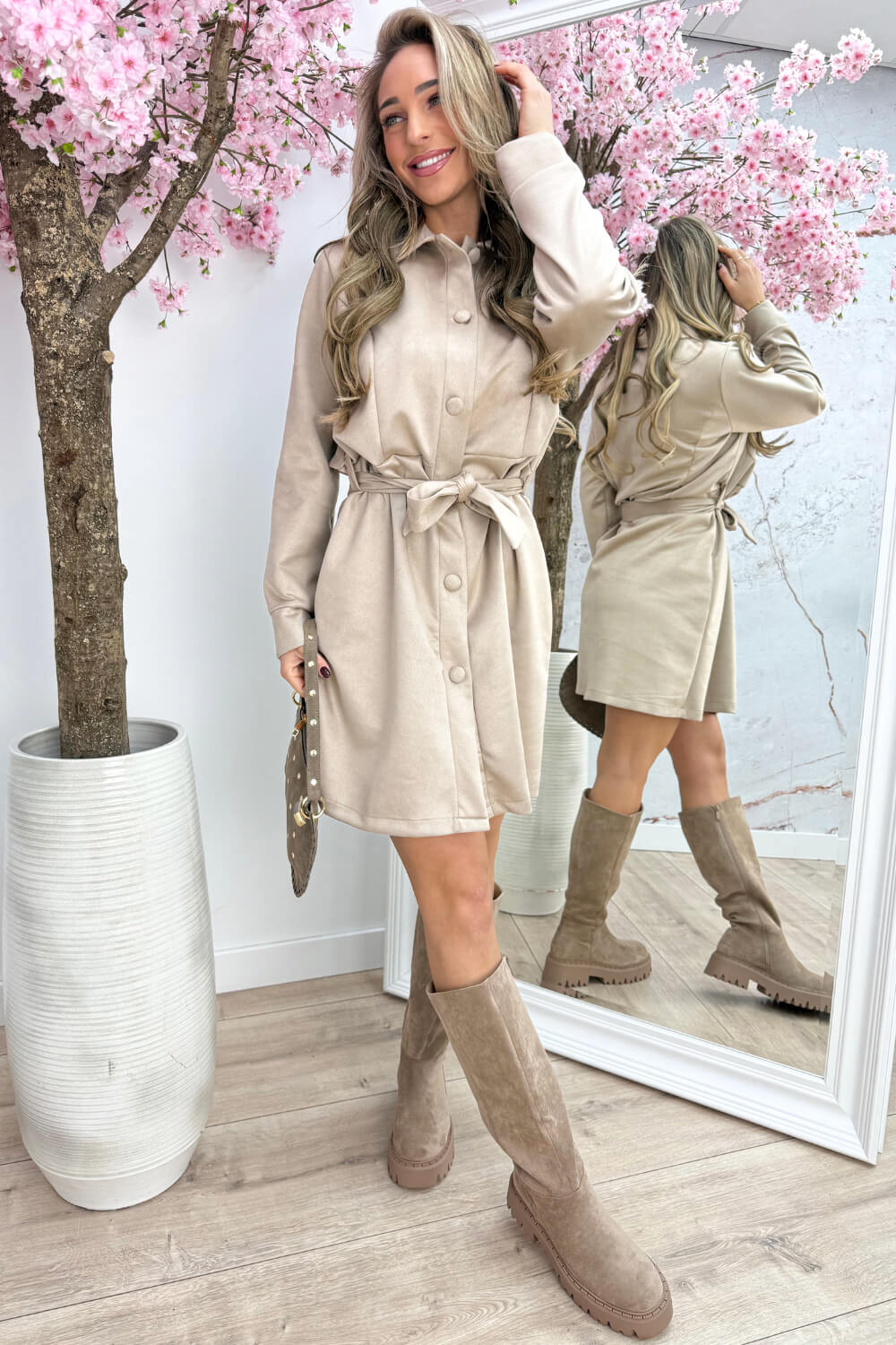 Essential suede look dress - Beige