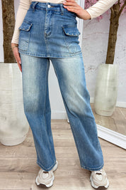 Overlayed skirt straight leg jeans - Jeans blue
