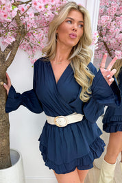 Basic layer ruffle jumper - Navy