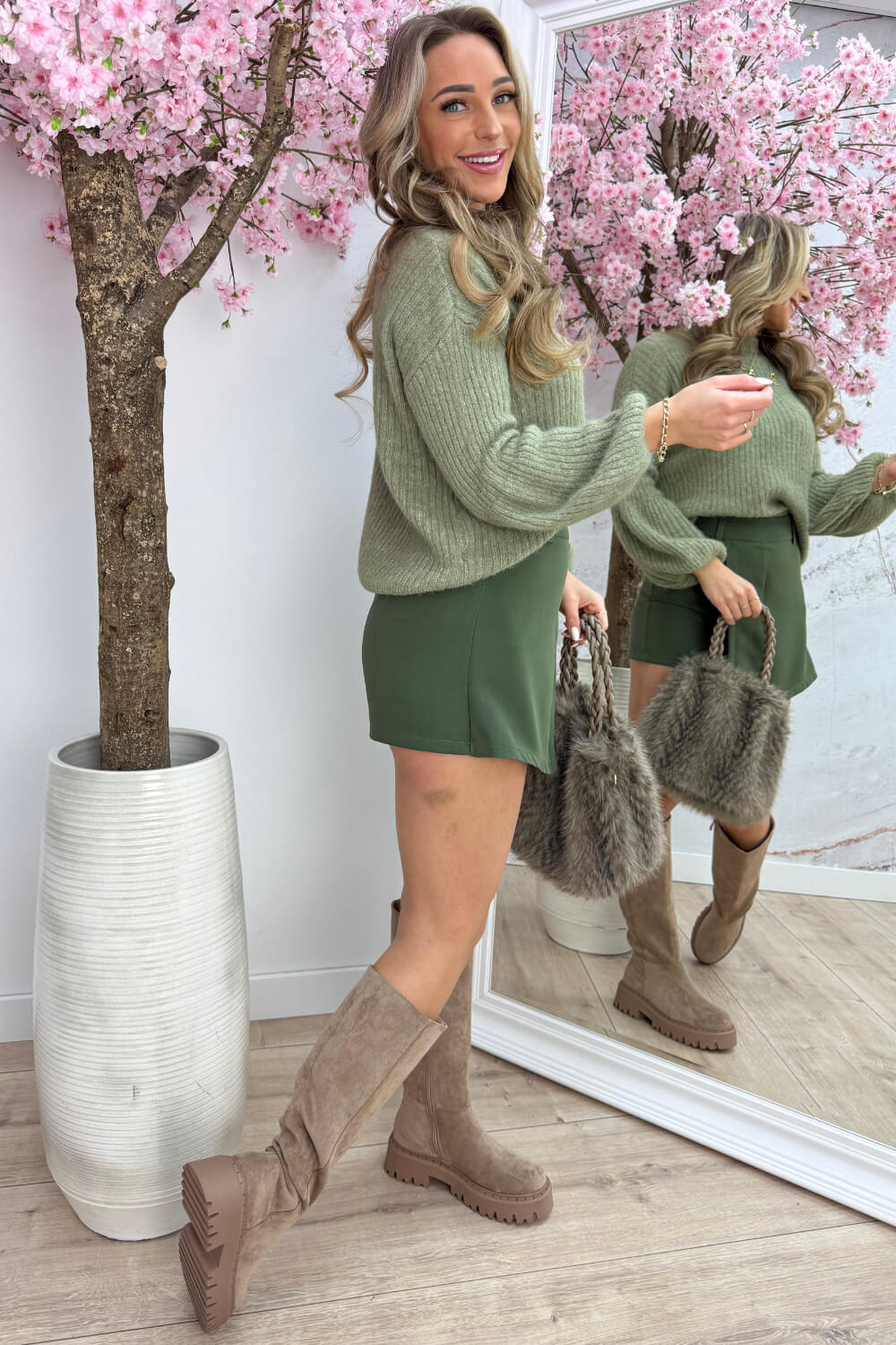 Balloon sleeve trui - Army