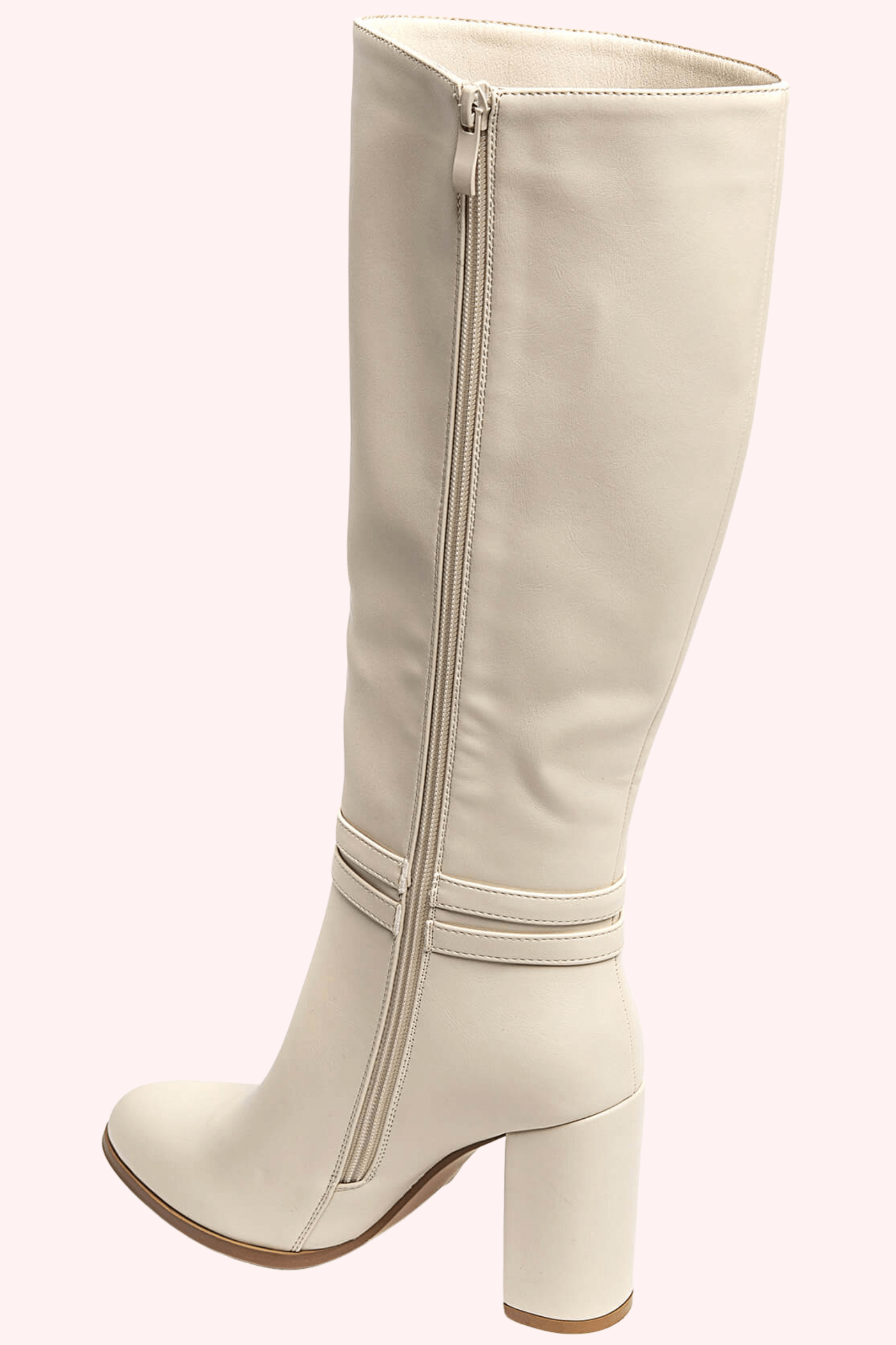 Leather look buckle heels - Beige