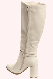 Leather look buckle heels - Beige