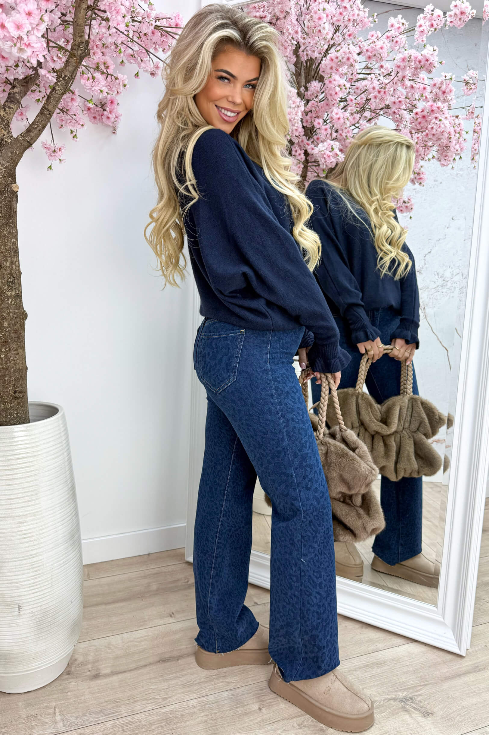 Basic ruffly trui - Navy