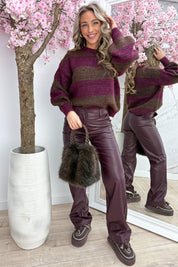 Snow is falling stripe trui - Bordeaux