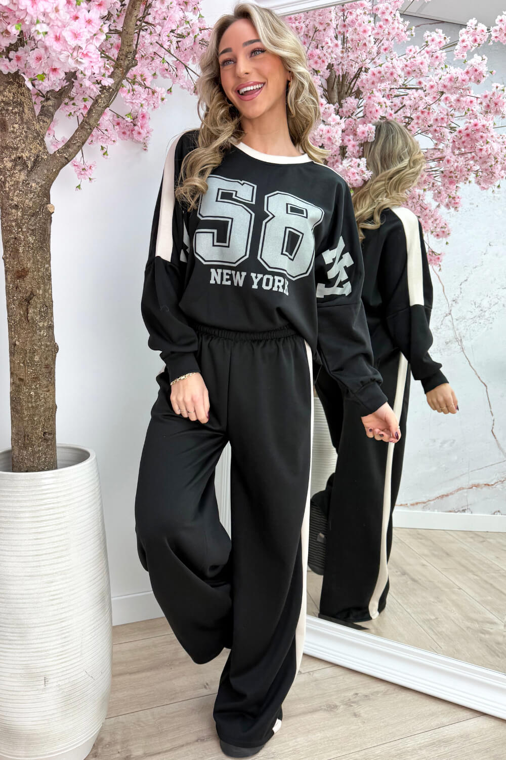 NY striped comfy co-ord - Zwart