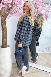 Sparkly diamond checkered blouse - Navy
