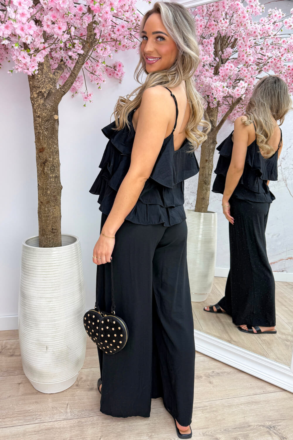 Ruffle glow co-ord - Zwart