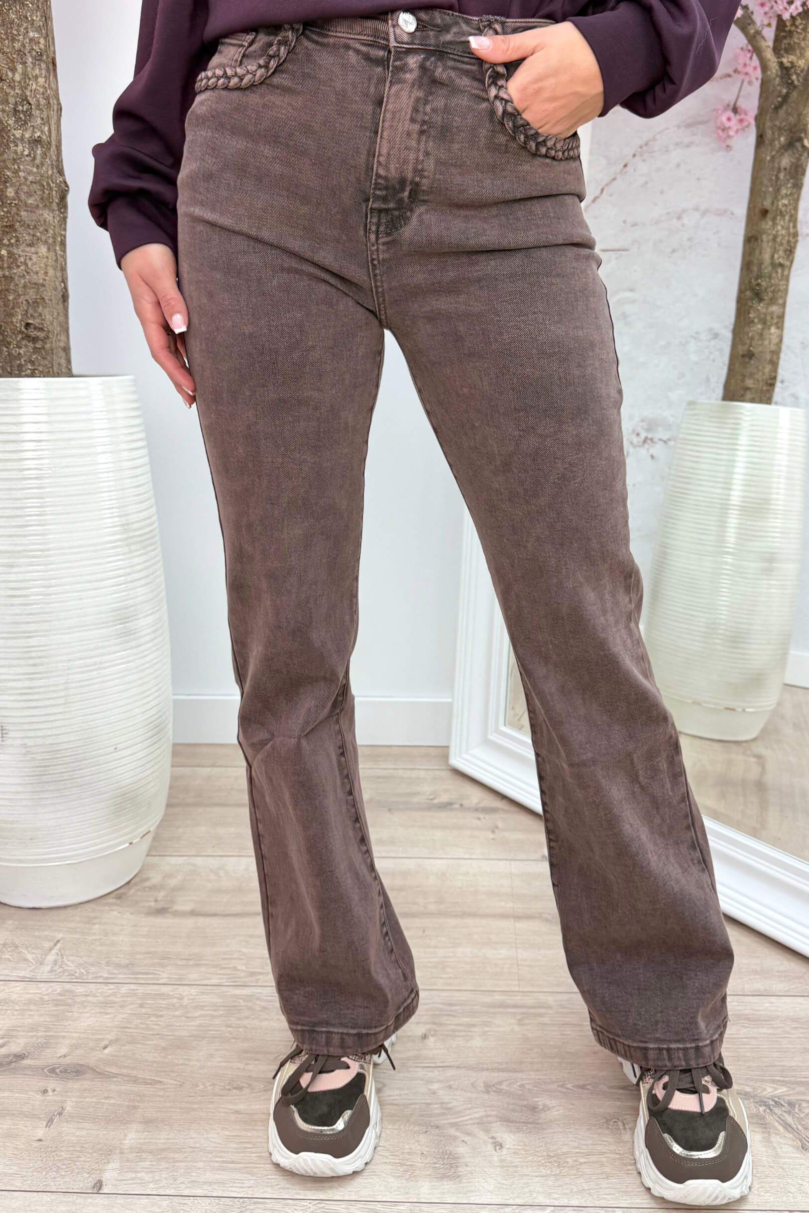 Braided straight leg jeans YY6698YI3 - Bordeaux
