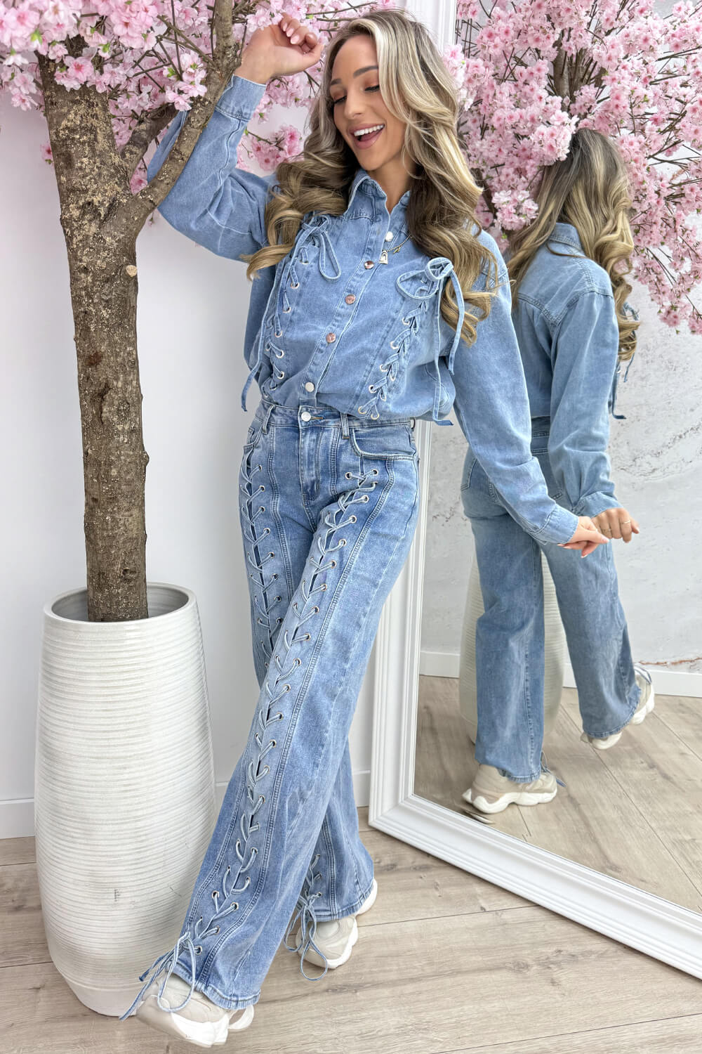 Laced up denim blouse - Jeans blue