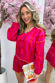 Stripe bow co-ord - Fuchsia