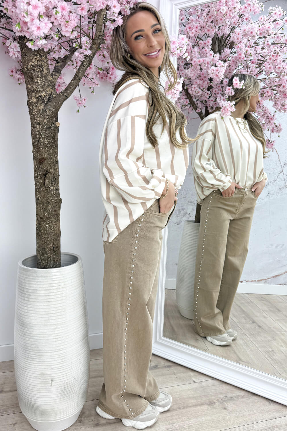 Perfect embleem stripe trui - Beige