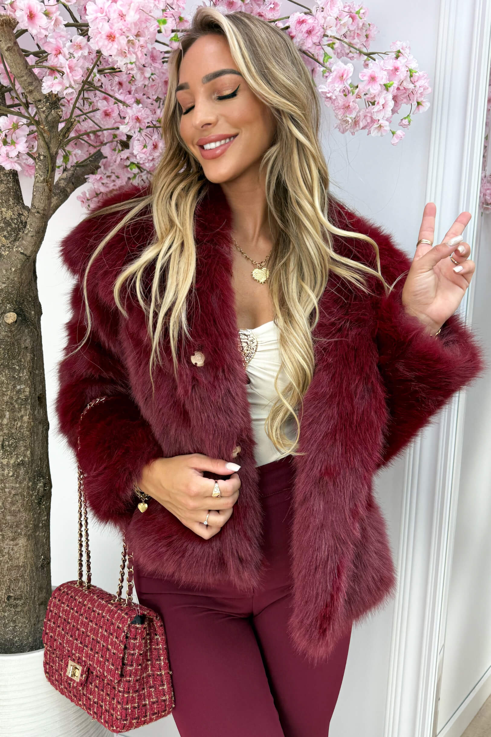 Pelzige Jacke 9411 - Bordeaux
