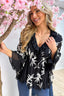 Top volants jolies feuilles - Noir