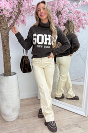 Soft knitted soho coll trui - Bruin