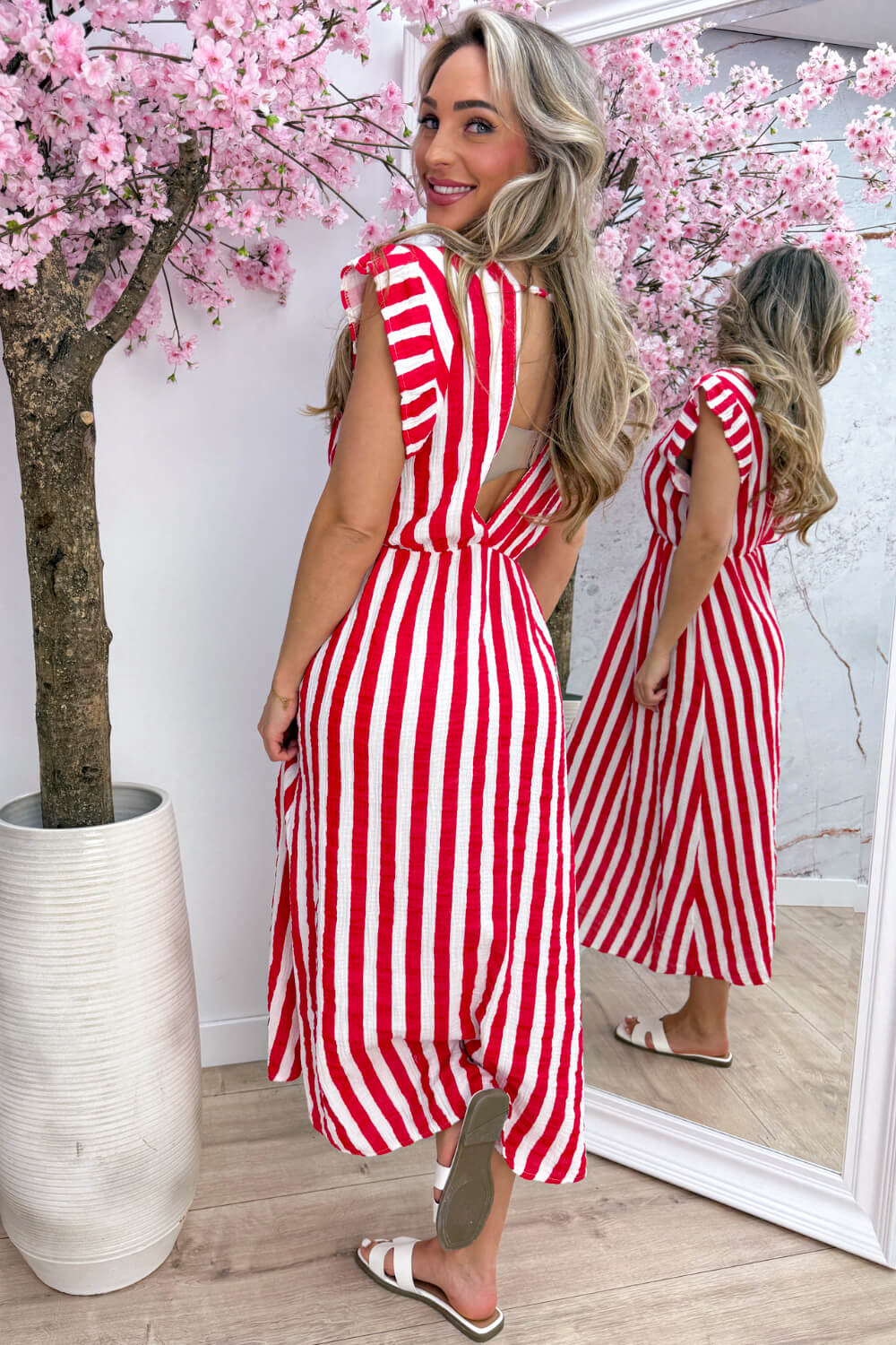 Striped cotton ruffle dress - Wit