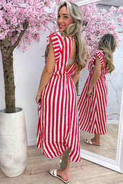 Striped cotton ruffle dress - Wit