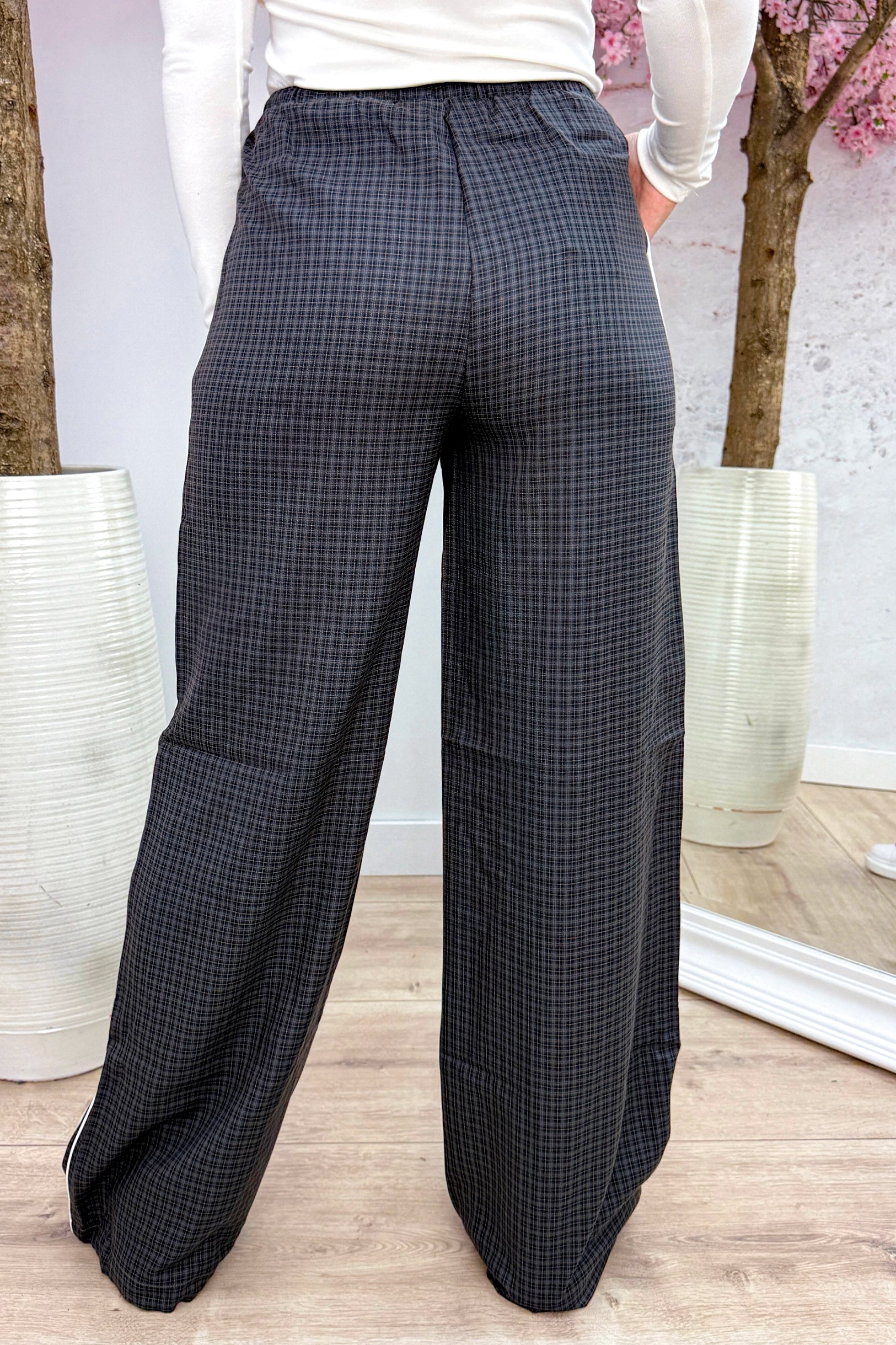 Checkered stripe track pants - Navy