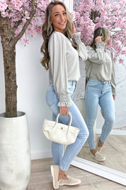 Basic elastic topje - Taupe